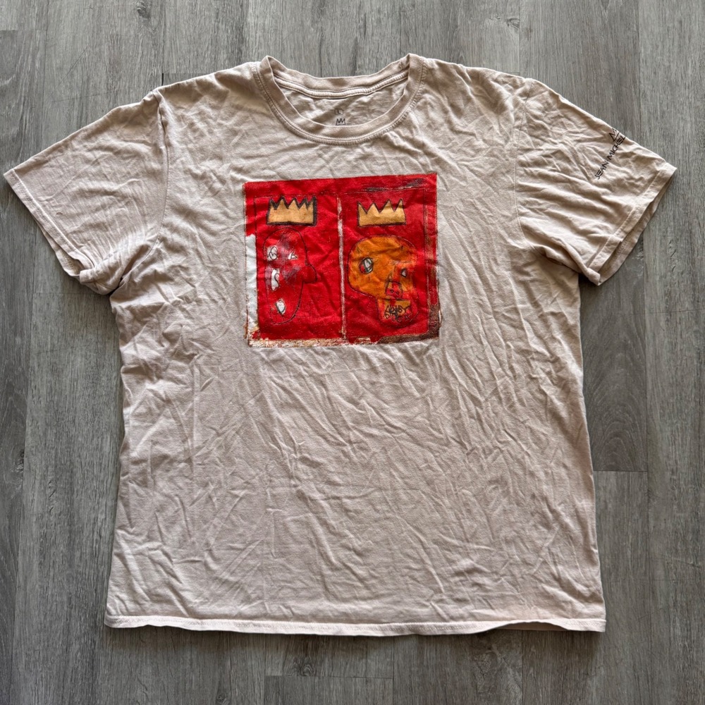 Jean-Michel Basquiat Mens Graphic T-Shirt Tan Skull Crown Art Tee Large